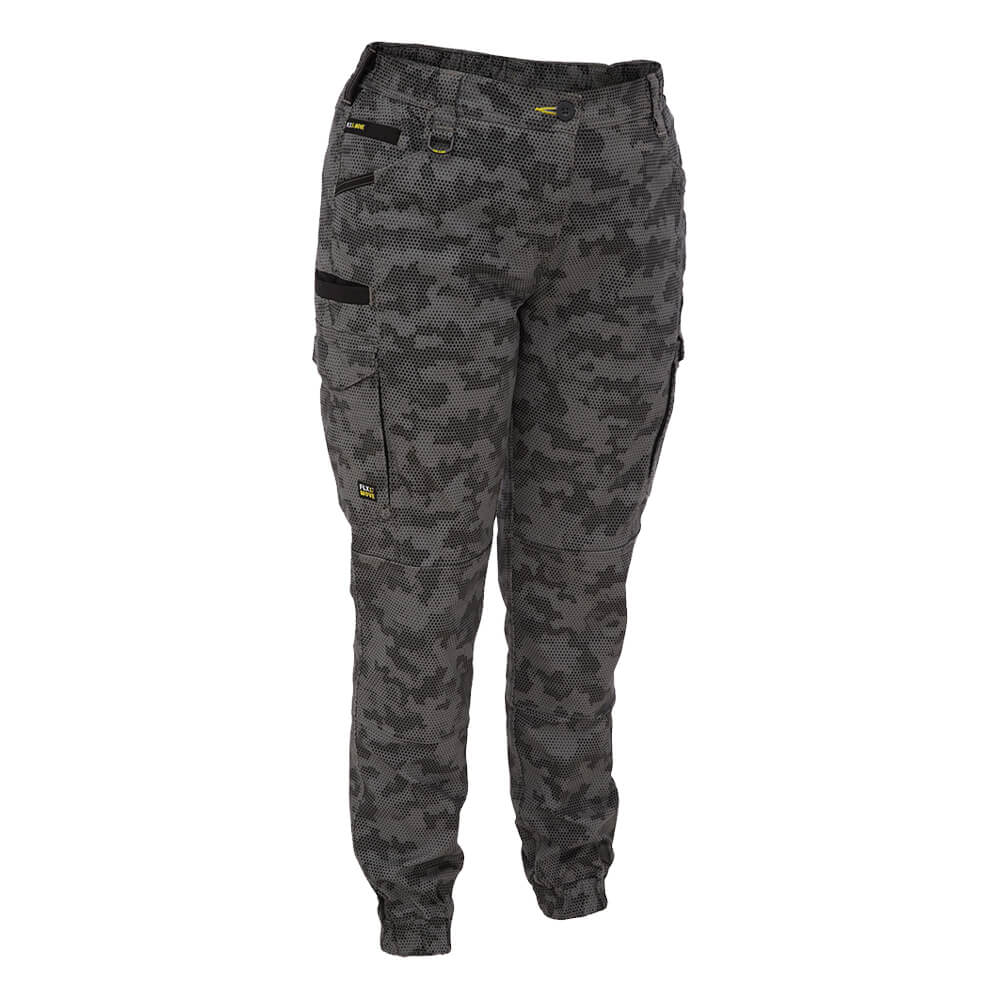 isley BPCL6337 Women's Flx & Move Stretch Camo Cargo Pants - Limited Edition Charcoal Honeycomb Front