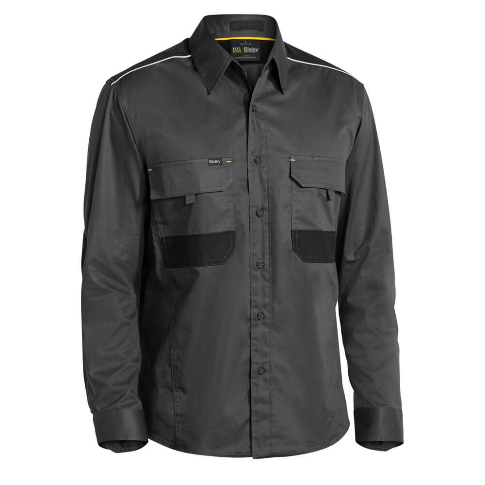 Bisley BS6133 Flex and Move Stretch Work Shirt Long Sleeve Charcoal Vivid Workwear