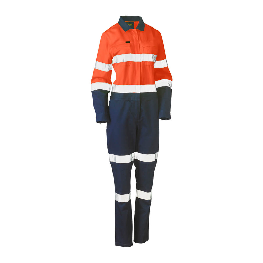 Bisley BCL6066T Womens Hi-Vis Taped Cotton Drill Coverall Orange/Navy – View 01