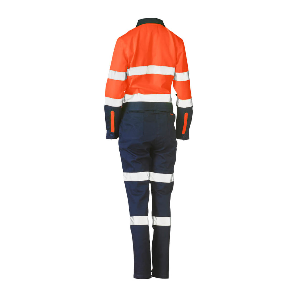 Bisley BCL6066T Womens Hi-Vis Taped Cotton Drill Coverall Yellow/Navy – View 02