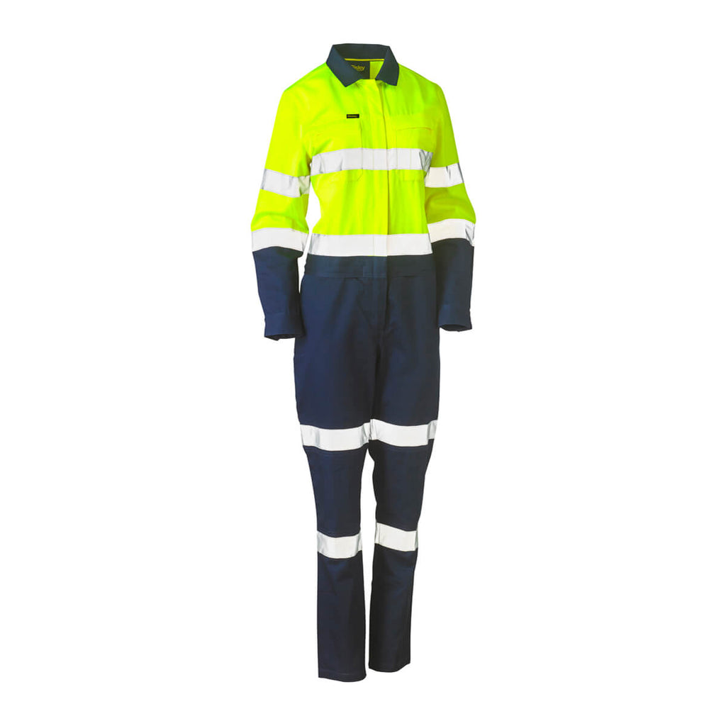 Bisley BCL6066T Womens Hi-Vis Taped Cotton Drill Coverall Orange/Navy – View 01