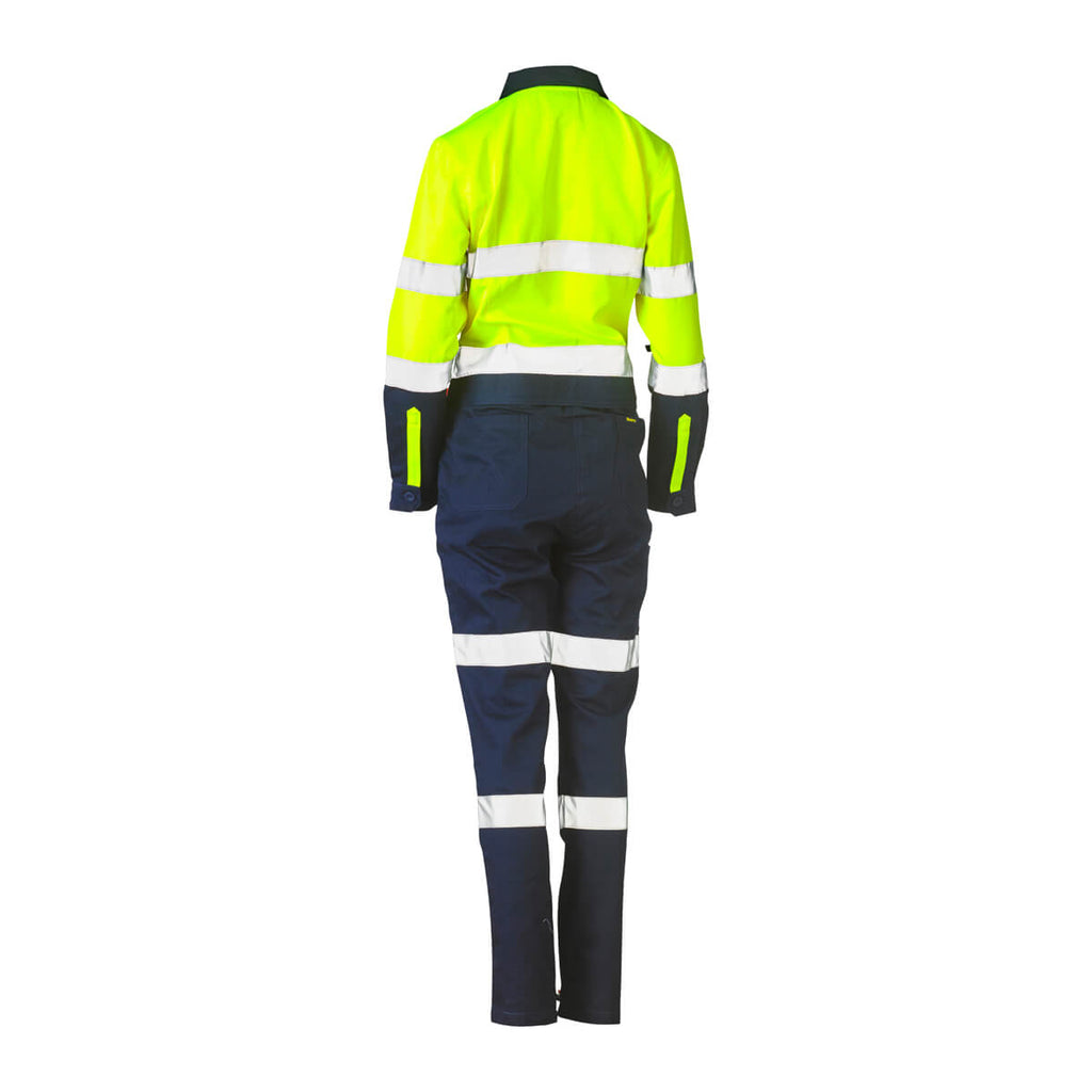 Bisley BCL6066T Womens Hi-Vis Taped Cotton Drill Coverall Yellow/Navy – View 02