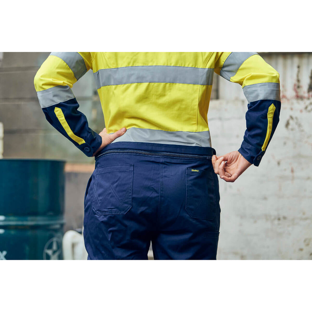 Bisley BCL6066T Womens Hi-Vis Taped Cotton Drill Coverall Yellow/Navy – View 01