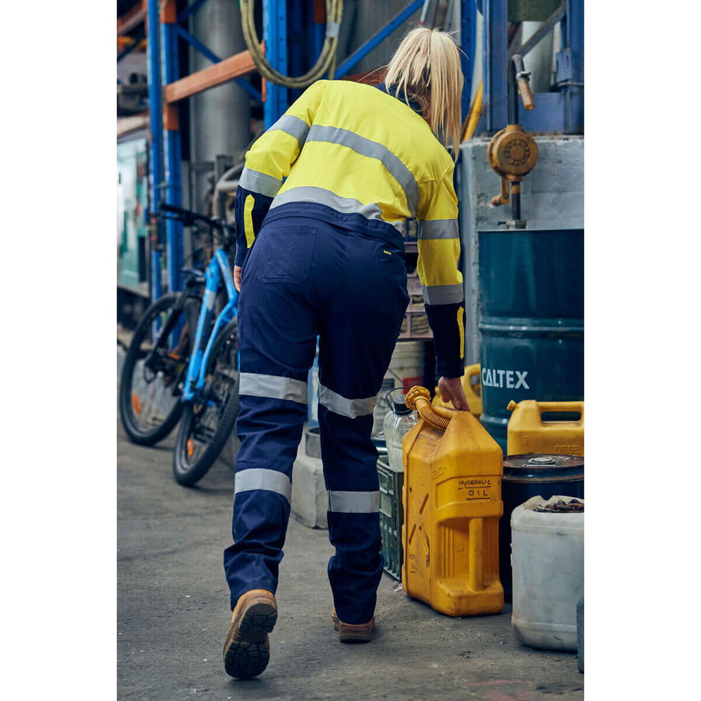 Bisley BCL6066T Womens Hi-Vis Taped Cotton Drill Coverall Yellow/Navy – View 02