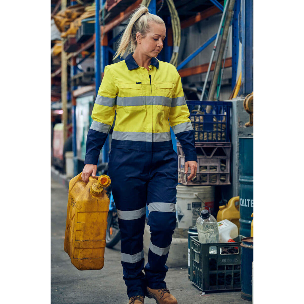 Bisley BCL6066T Womens Hi-Vis Taped Cotton Drill Coverall Yellow/Navy – View 03