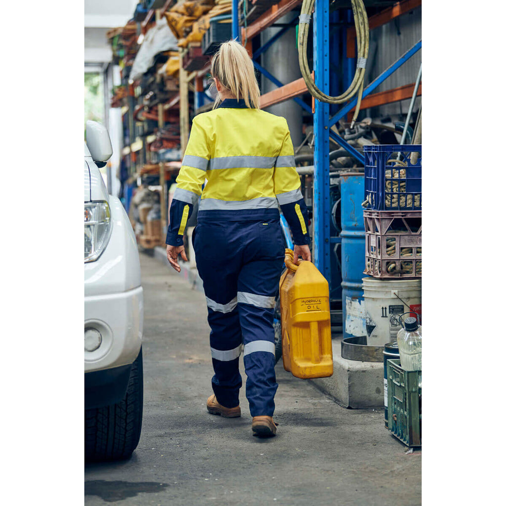 Bisley BCL6066T Womens Hi-Vis Taped Cotton Drill Coverall Yellow/Navy – View 04