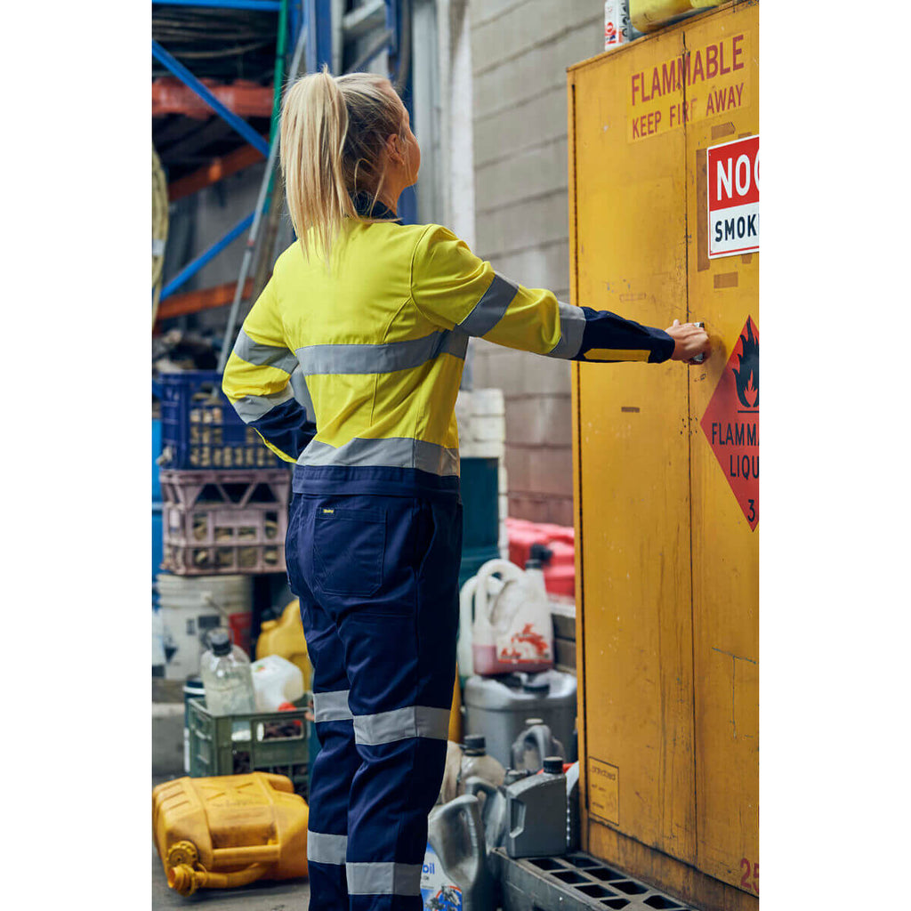 Bisley BCL6066T Womens Hi-Vis Taped Cotton Drill Coverall Orange/Navy – View 05