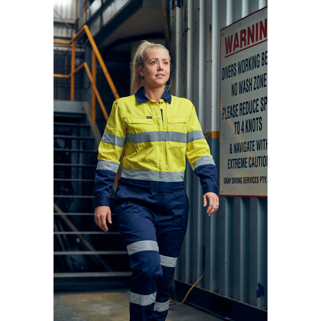 Bisley BCL6066T Womens Hi-Vis Taped Cotton Drill Coverall Orange/Navy – View 06