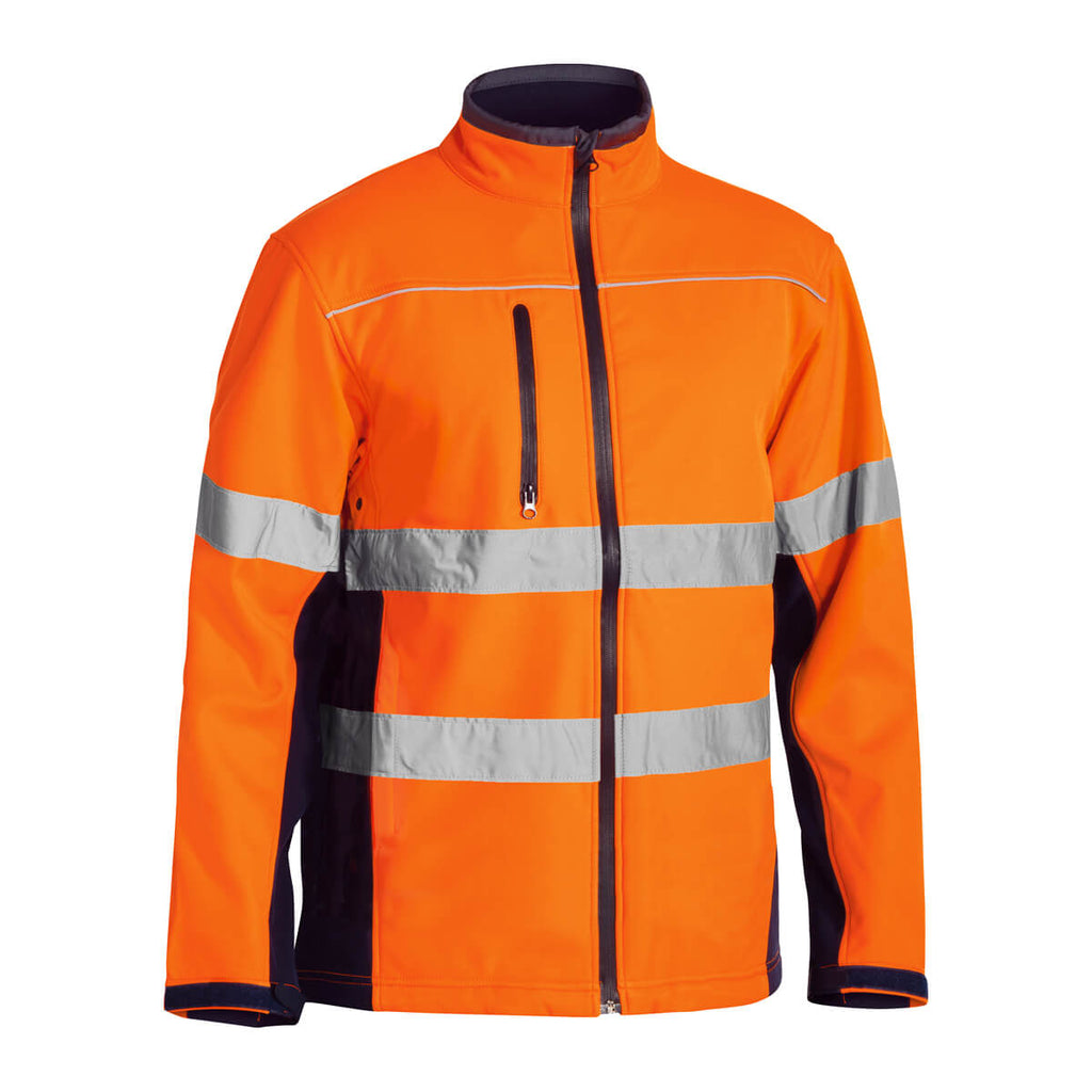 Bisley BJ6059T Hi-Vis Taped Soft Shell Jacket Orange/Navy View 01