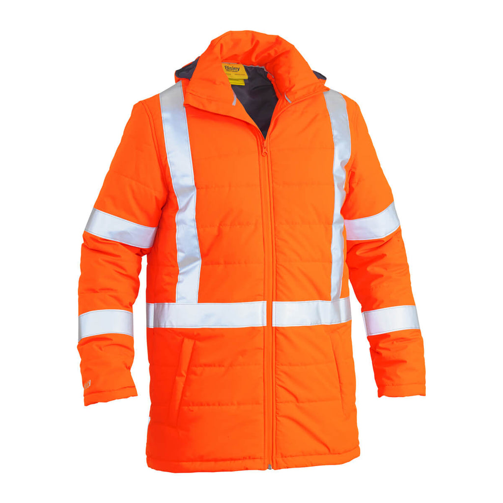 Bisley BJ6379XT Taped Hi-Vis Puffer Jacket TTMC-W and NSW Rail compliant Orange View 01