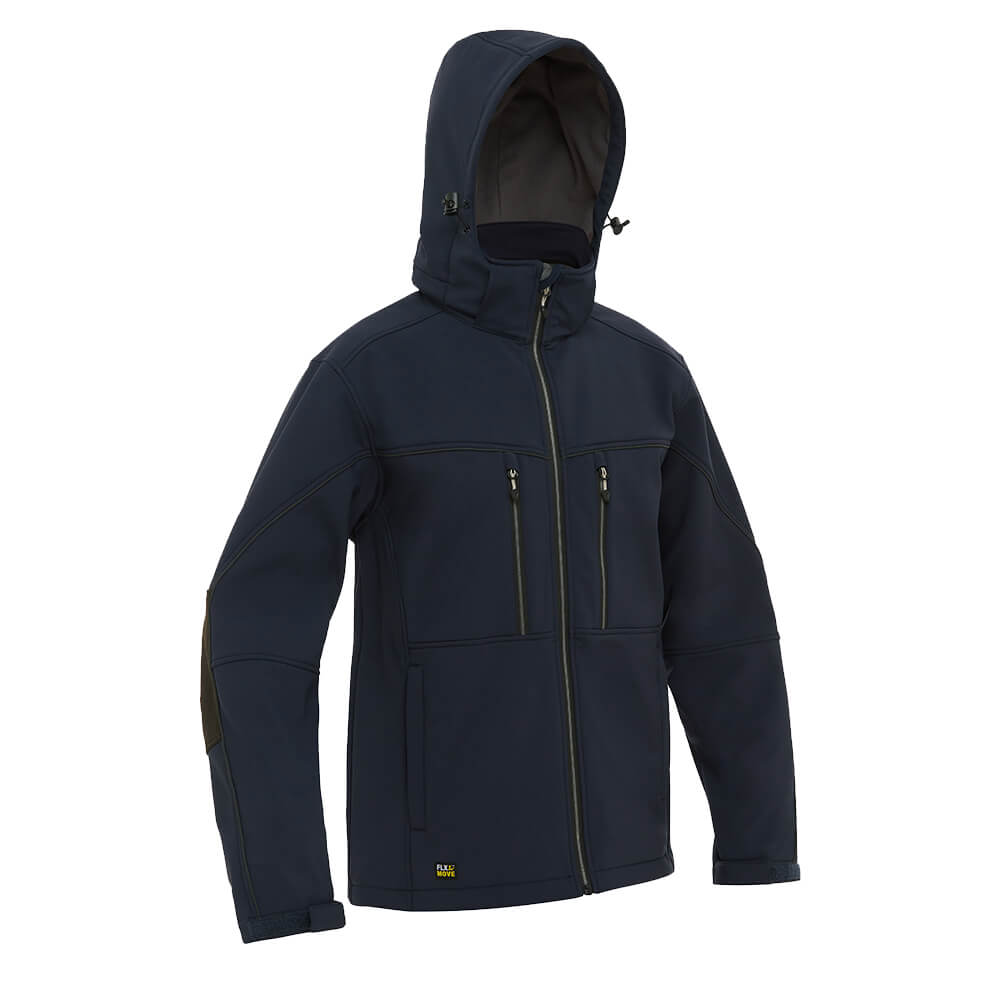Bisley BJ6570 Hooded Soft Shell Jacket Navy Front Hood Up