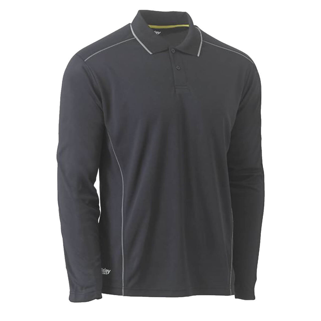 Bisley BK6425 Reflective Piping Cool Mesh Polo Shirt Long Sleeve Charcoal Front