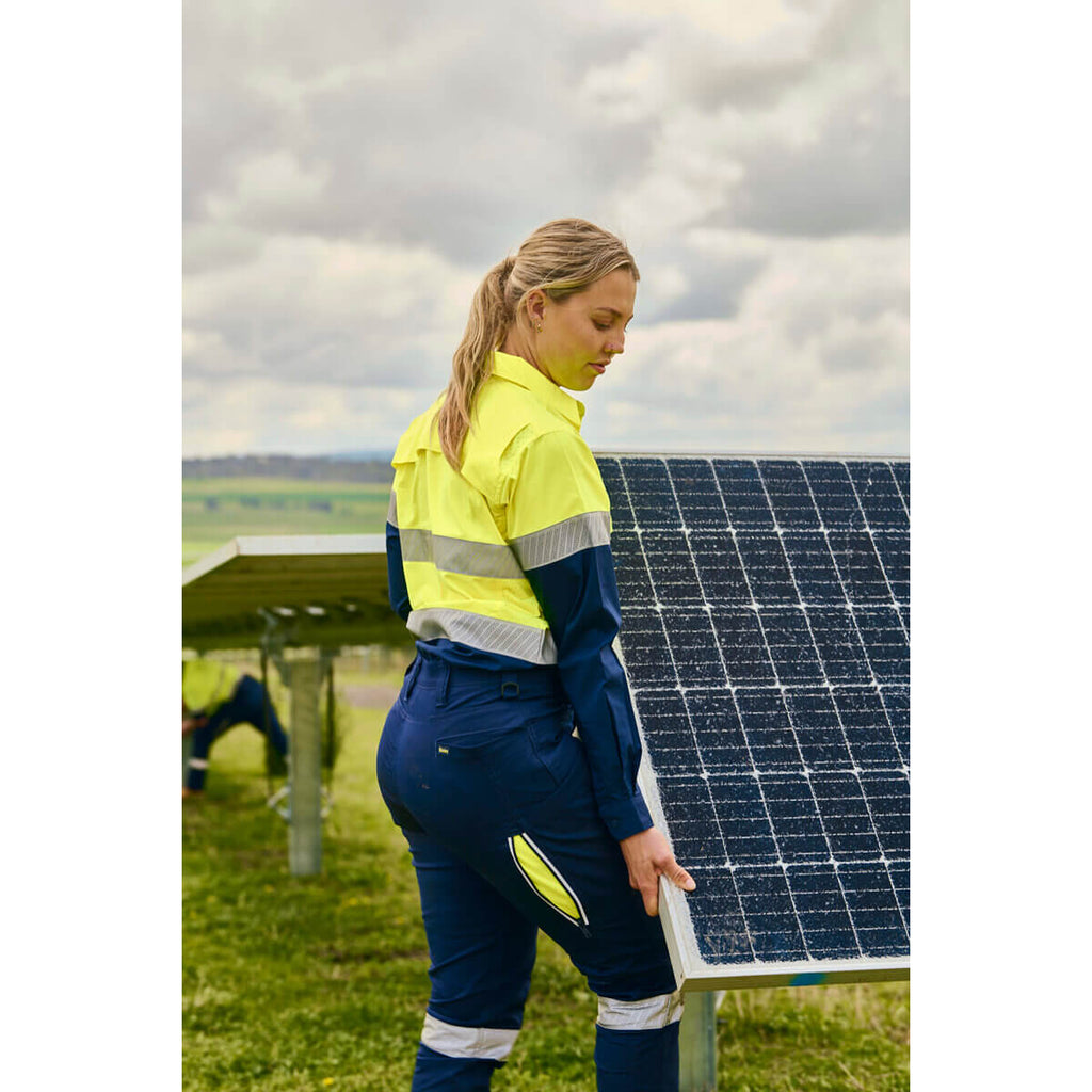 Bisley Bisley BPCL6150T Ladies Taped X Airflow Vented Cargo Pants Navy/Yellow View 25