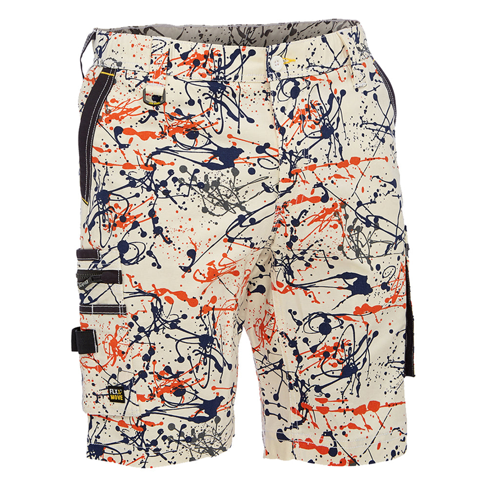 Bisley BSHC1337 Canvas Camo Cargo Short - Limited Edition Orange Paint Splatter Front