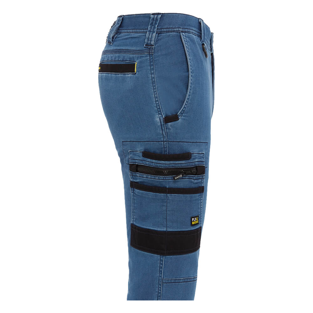 Bisley Flex & Move Stretch Denim Cargo Cuffed Pants Light Denim Side